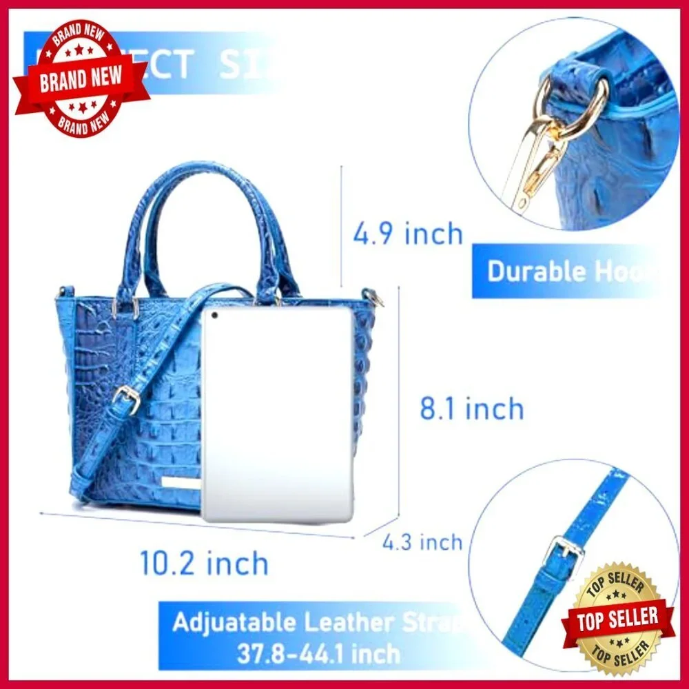 Crocodile Embossed Leather Tote Satchel Purse with Adjustable Crossbody Strap